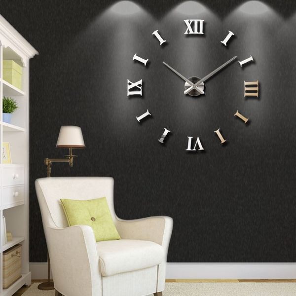 Nouvelle décoration de la maison grand 27 47 pouces miroir horloge murale design moderne 3D bricolage grande horloge murale décorative montre mur cadeau unique 2011181973