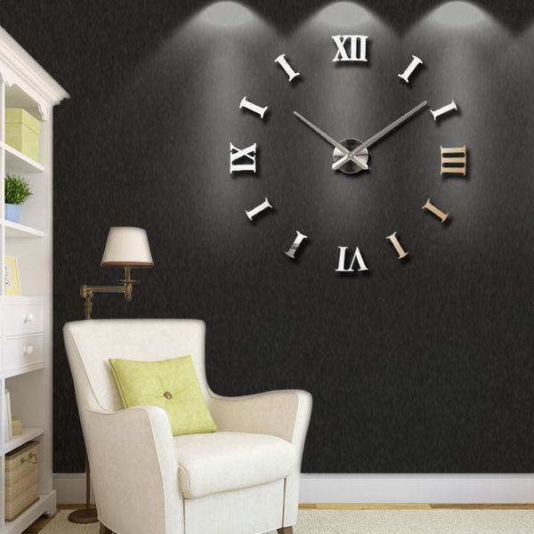 Nouvelle décoration de la maison grand 27 47 pouces miroir horloge murale design moderne 3D bricolage grande horloge murale décorative montre mur cadeau unique 201118251t