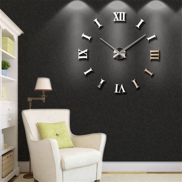 Nouvelle décoration de la maison grand 27 47 pouces miroir horloge murale design moderne 3D bricolage grande horloge murale décorative montre mur cadeau unique LJ20121718