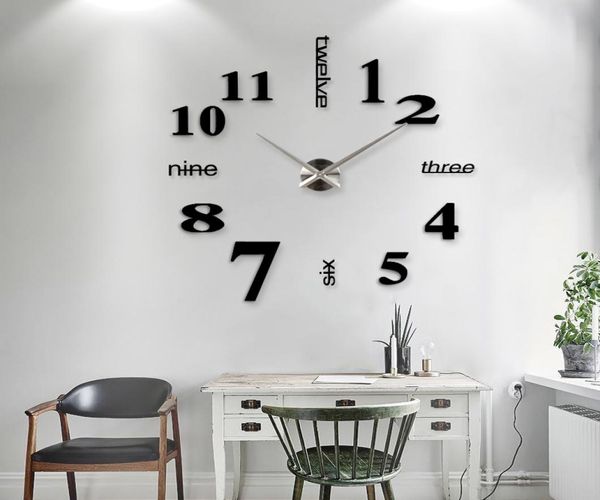 Nouvelle décoration de la maison grand 273747 pouces miroir horloge murale design moderne 3D bricolage grande horloge murale décorative montre mur cadeau unique 2019933069