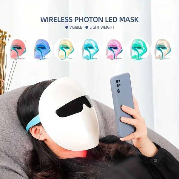 New Home Spa Led Facial Mask Light Therapy With Base - 7 Color Photon Blue Red Light Maintenance Rajeunissement de la peau Masque de soins de la peau du visage, Masque de soins de la peau à domicile pour le visage