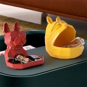 Boîte de rangement à domicile Chien Chat Figurine moderne Candy Fruit Key Desktop Décor Conteneur Home Office Storage 210309