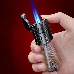 Nieuwe eerlijke winddichte triple Triple Torch lichter jet butaan gas opblaasbaar lichtere acryl slijpen wiel ontsteking vuursteen lichter cadeau