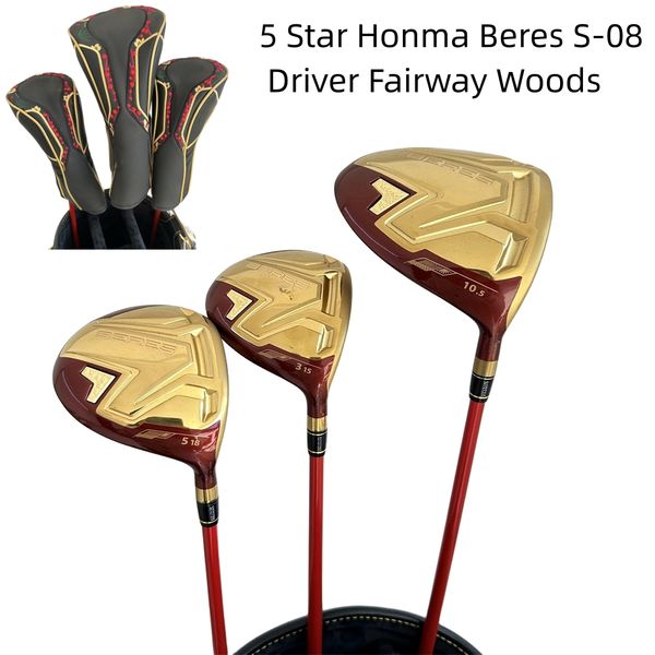 Nouveaux Clubs de Golf Honma 5 étoiles Beres S-08 pilote Fairway Woods Set Beres S-08 Woods R/S/SR Flex Graphite arbre avec couvre-tête