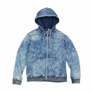 Nouveau capuche couleur frite hommes denim cardigan veste style américain fermeture éclair denim vestes hommes fi denim vêtements d'extérieur mâle u0k5 #