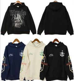 Nuevas sudaderas con capucha Rhude Carta Imprimir Manga larga Moda Hombres Mujeres Suéter de lujo Hip Hop marca Sudaderas Tamaño S-XL