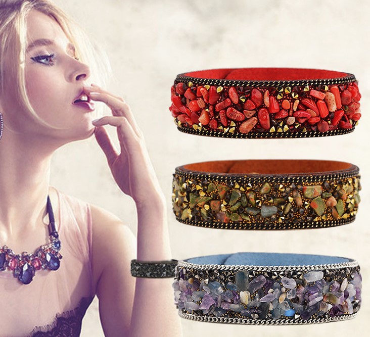 New Hot 12pcs velluto coreano microfibra boutique braccialetto ghiaia di cristallo multicolore modello di moda di Parigi regalo di gioielli da donna