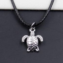 Nieuwe Hot 20 stks / partij Vintage Silver Turtle Tortoise Sea Black Choker Chain Kettingen Hangers Sieraden