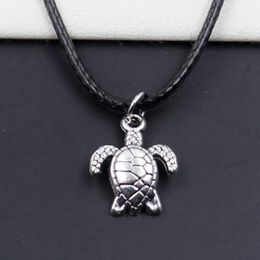 NOUVEAU CHAUD 20 pcs/lot Vintage Argent Tortue Tortue Mer Noir Ras Du Cou Chaîne Colliers Pendentifs Bijoux