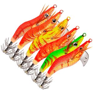 New hot 6 couleurs 8.5cm 7.5g Squid Jigs Leurres de pêche en eau salée Crevettes Crevettes Leurres Lumineux pour Seiche Poulpe Poisson Leurre Kit 6Pcs / Kit K1647