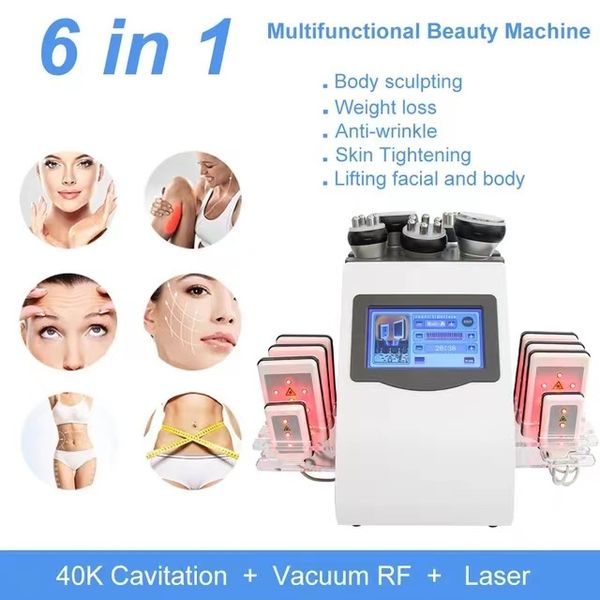 Nouveau chaud 6 en 1 40K Cavitation ultrasonique vide radiofréquence Lipo Laser minceur Machine tampons usage domestique