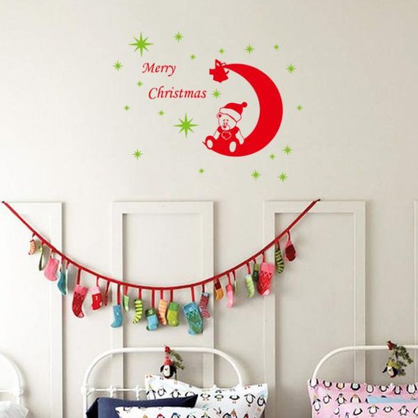 New Hot Bear Merry Christmas Wall Stickers Decoración para el hogar Venta al por mayor Impermeable Extraíble 210420