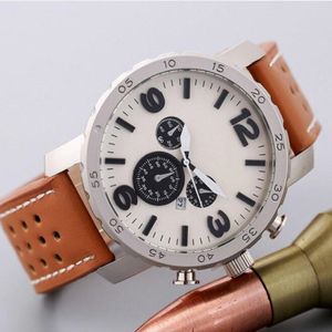 Nuevo diseño de lujo de dial grande con función de calendario 3 decoración de marcos para hombre reloj de cuero de cuero de cuero reloj reloj deportivo 346y