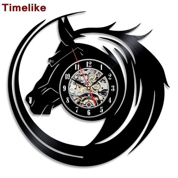 Creativo CD Disco de vinilo Reloj de pared Diseño moderno Animal Perro Gato Caballo Reloj Clásico Parede Y200109