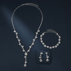 Nuevos rianas de cristal caliente collar plateado pendientes brillantes juegos de joyas de boda para novias damas de honor accesorios de novia
