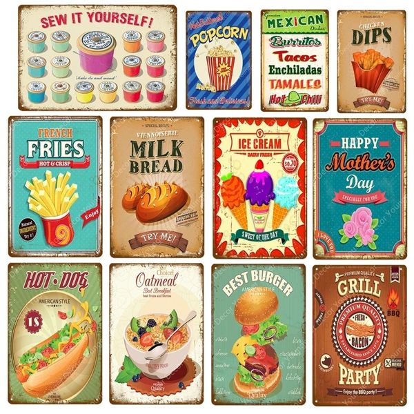 Nouveau Hot Dog art étain décor meilleur Burger métal signes frites pop-corn métal affiche Bar café maison café décor à la maison BBQ Grill fête art étain Plaque taille 30x20 cm w02