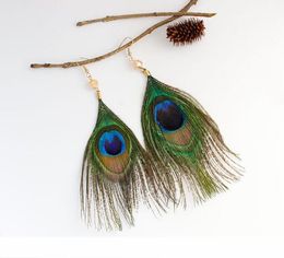 Nieuwe hete Europese en Amerikaanse Retro National Wind Luxury Peacock Feather Earrings Mode Classic Raffined Elegance