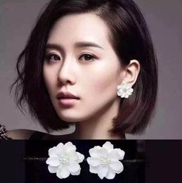 Nieuwe hete overdreven oorbellen Koreaanse stijl temperament kleine verse witte bloem parel oorbellen mode klassieke prachtige elegantie