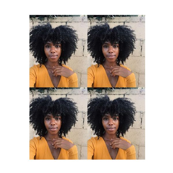 Nuevo peinado caliente Cabello malayo Afroamericano afro corto bob rizado peluca natural Simulación Cabello humano afro rizado peluca rizada