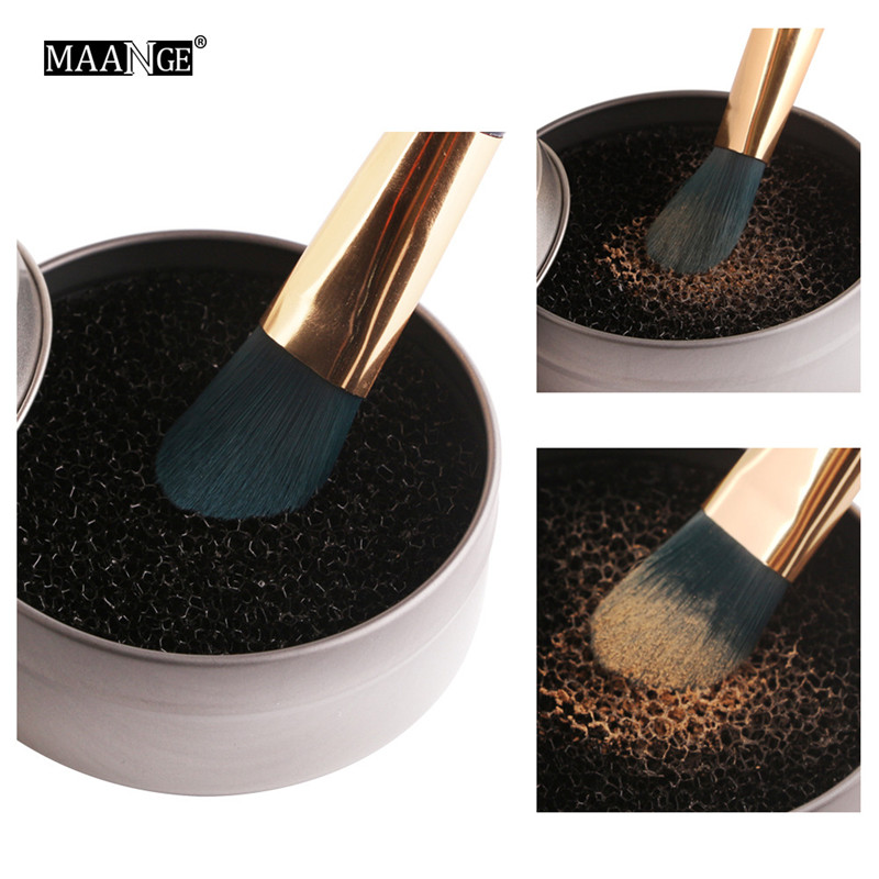 Ny Hot Maange Makeup Brushes Cleaner Svamp Mini Pocket Storlek Bärbara Make Up Borstverktyg med Metallfodral DHL Shipping