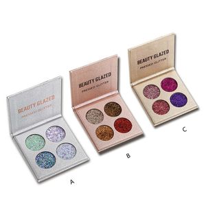 Nieuwe hot make-up schoonheid geglazuurd 4 kleuren geperst glitter oogschaduw palet shimmer lichtgevende maquiagem langdurige DHL verzending