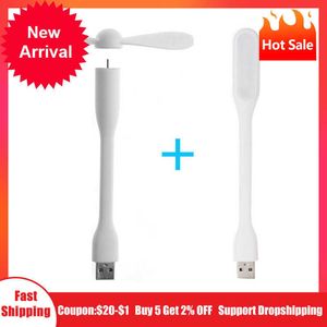 Nieuwe Hot Mini USB -ventilator Flexibele buigbare koelventilator en USB LED Light voor Humidificator Power Bank Notebook Computer Summer Gadget