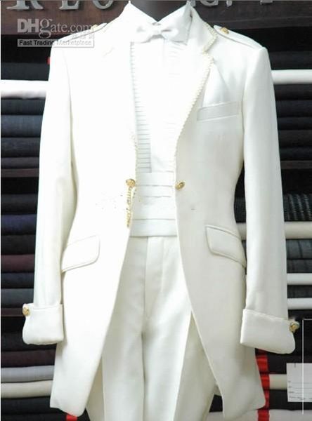 New Hot Recommander Blanc Marié Tuxedos Garçons D'honneur Hommes Blazer Vêtements De Mariage Costumes D'affaires De Bal (Veste + Pantalon + Ceinture + Cravate) 1388