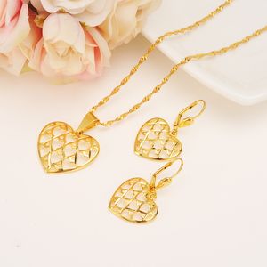 Nieuwe hete romantische hart hanger ketting ketting oorbellen sets sieraden 14 k echte fijne gouden GF gevulde kralen kettingen sets vrouwen