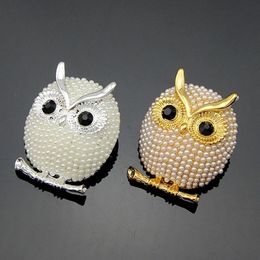 Vintage complet perle hibou broche broche broches or argenté strass broches femmes robe corsage bijoux de mariage en gros