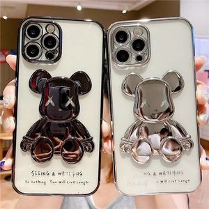 Nieuwe Hot Koop Luxe 3D Plating Gewelddadige Beer Telefoon Case Voor iPhone 14 13 Pro MAX 12 11 Cartoon transparante TPU Shockproof Cover