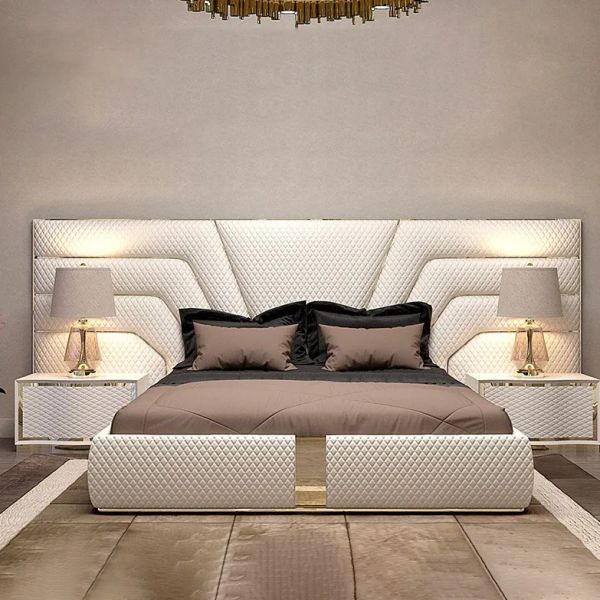 Nouvelle vente chaude luxe moderne en cuir rembourré à double lit de lit King Size Dernier design