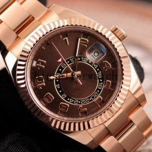 Nuevo estilo de venta caliente Luxury 42 mm Asia 2813 Movimiento Sky-Dweller Chocolate Árabe 326935 Mecánico automático Reloj de hombre de oro rosa 18k 281i