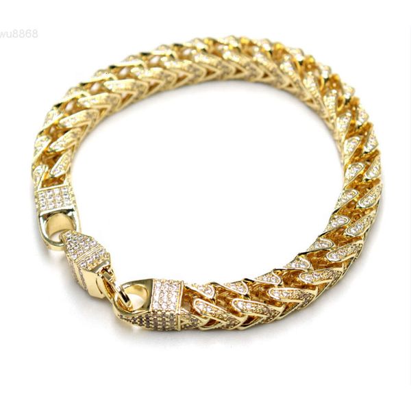 Nouveaux produits de vente chaude Hiphop luxe quille Texture bijoux diamant chaîne à maillons cubains Bracelet en or 18 carats pour femmes hommes