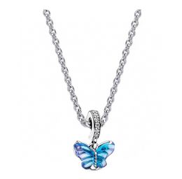 Nouveau collier de créateur de papillon bleu glace unique et unique en argent sterling S925, pendentif de luxe délicat, collier cadeau d'anniversaire