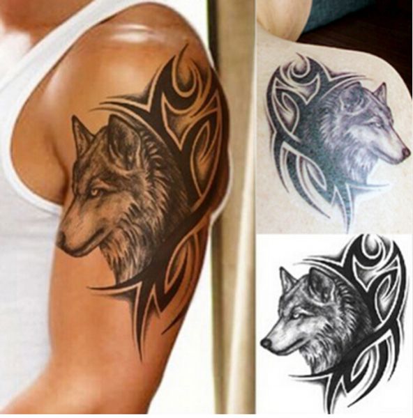 Nueva transferencia de agua caliente tatuaje falso impermeable tatuaje temporal pegatina hombres mujeres lobo tatuaje flash tatuajes