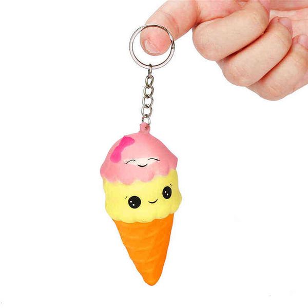 NUEVO llavero de helado Squishy Starly Rising Lindo Lindo Correa Jumbo Squese Squese Squepado Pan Cake Juguete Para Cumpleaños Niños Regalos Y1210