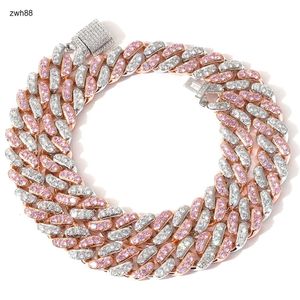 Nouveau glacé personnalisé Hip Hop 12mm serti de Zircon blanc rose plein de diamants Miami chaîne à maillons cubains collier Bracelet pour hommes et femmes