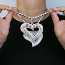 Nuevo collar de colgante de corazón hueco de helado rectángulo cz cúbico circonía cadena de tenis encanto mujeres joyas de hip hop joyas