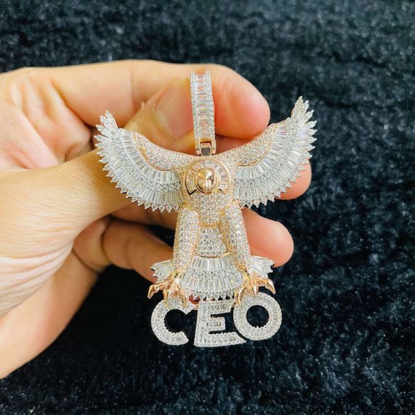 Nuevo Iced Out Bling Brick Angel Wings Colgante Collar Tono de remolque plateado CZ Alas en forma de corazón Collar encantador para hombres y mujeres Joyería de Hip Hop