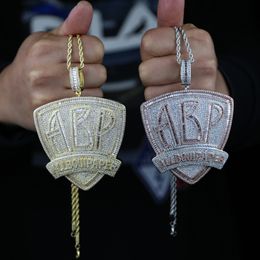 NIEUWE ICED OUT BLING CZ Letter ABP hanger ketting Volledige kubieke zirkonia All Bout Paper Badge Charm Men Fashion Hip Hop Jewelry