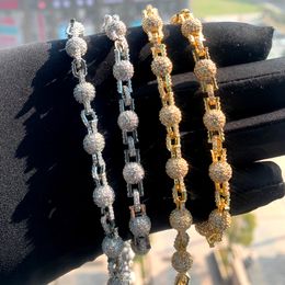 Collier de perles à breloques glacées pour hommes et femmes, réglage de griffes, zircone cubique, lien cubain, plaqué or, bijoux Hip Hop à la mode, nouvelle collection