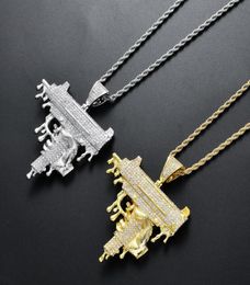 Nouveau collier avec pendentif pistolet Uzi en diamant de laboratoire complet glacé, longue chaîne à maillons cubains, collier à la mode pour unisexe Hip Hop, bijoux 4606454