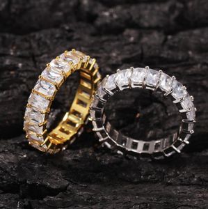 NOUVEAU ICED OUT HIPHOP CUBE CZ Baguette Anneaux Jewellery Gold Sliver Micro Paved Ring For Man Women Gift1053986