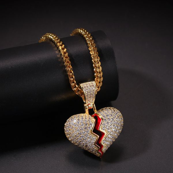 Glacé petit coeur pendentif collier avec corde chaîne or argent couleur cubique Zircon Hip hop bijoux