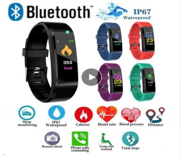 Nouveau ID115 Plus Écran de couleur bracelet intelligent Sports Pidomètre Watch Fitness Running Walking Tracker Heart Rate Poudomètre Smart Band2361452