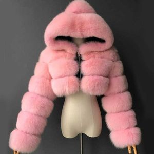 Nueva imitación de pelo de zorro europeo y americano de manga larga solapa trasera zorro flocado rosa temperamento abrigo de piel para mujer G1015