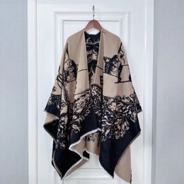 Nova imitação de lenços pashmina designer capa e xale feminino quente poncho espessamento roubou borda envoltório 2 cores com etiqueta