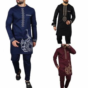 Nouveau In Diki 2 pièces ensembles Abaya vêtements pour hommes chemise pantalon ensemble manches Lg élégant style ethnique africain col rond costume caftan Z0jp #
