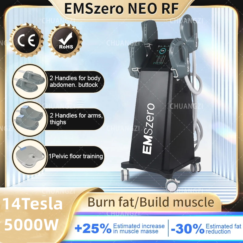 Nytt i DLS-EMSLIM HI-EMT Neo Emszero Machine 14 Tesla 5000W 4 Handtag RF Elektromagnetisk byggnad Muskelstimulator CE-certifiering