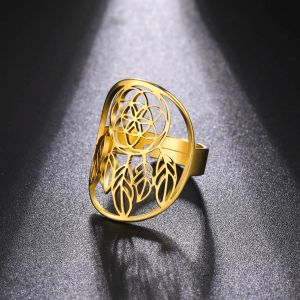 Nieuw In Dream Catcher Ring Vrouwen 14k Geel Goud Kleur Verstelbare Vinger Ringen 2024 Sieraden Valentijnsdag Cadeau